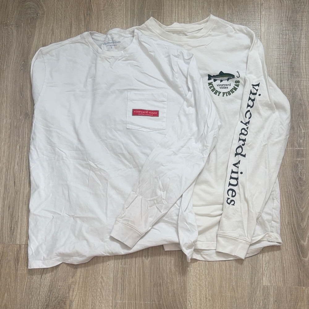 Vineyard Vines Men's White Long Sleeve Pocket Tee - Dual Graphic